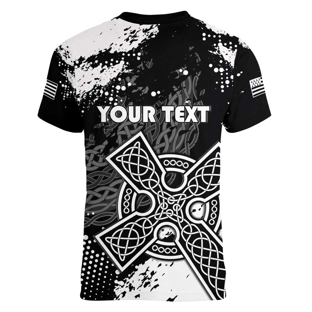 Personalized Brittany Celtic Cross Women V-Neck T-Shirt With Celtic Knotwork - Wonder Print Shop