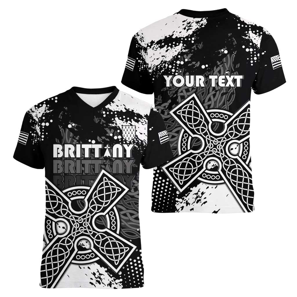 Personalized Brittany Celtic Cross Women V-Neck T-Shirt With Celtic Knotwork - Wonder Print Shop
