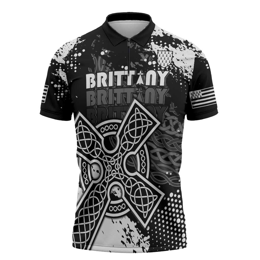 Personalized Brittany Celtic Cross Zipper Polo Shirt With Celtic Knotwork - Wonder Print Shop