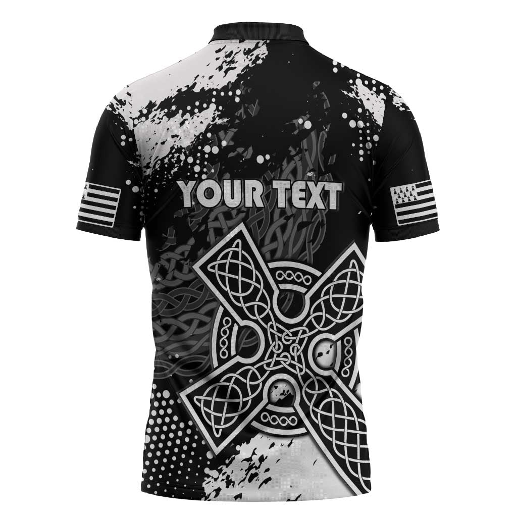 Personalized Brittany Celtic Cross Zipper Polo Shirt With Celtic Knotwork - Wonder Print Shop