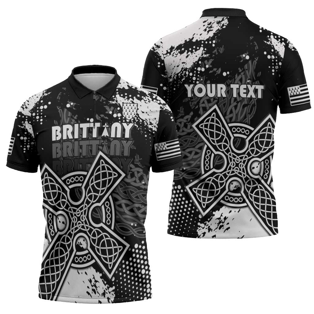 Personalized Brittany Celtic Cross Zipper Polo Shirt With Celtic Knotwork - Wonder Print Shop