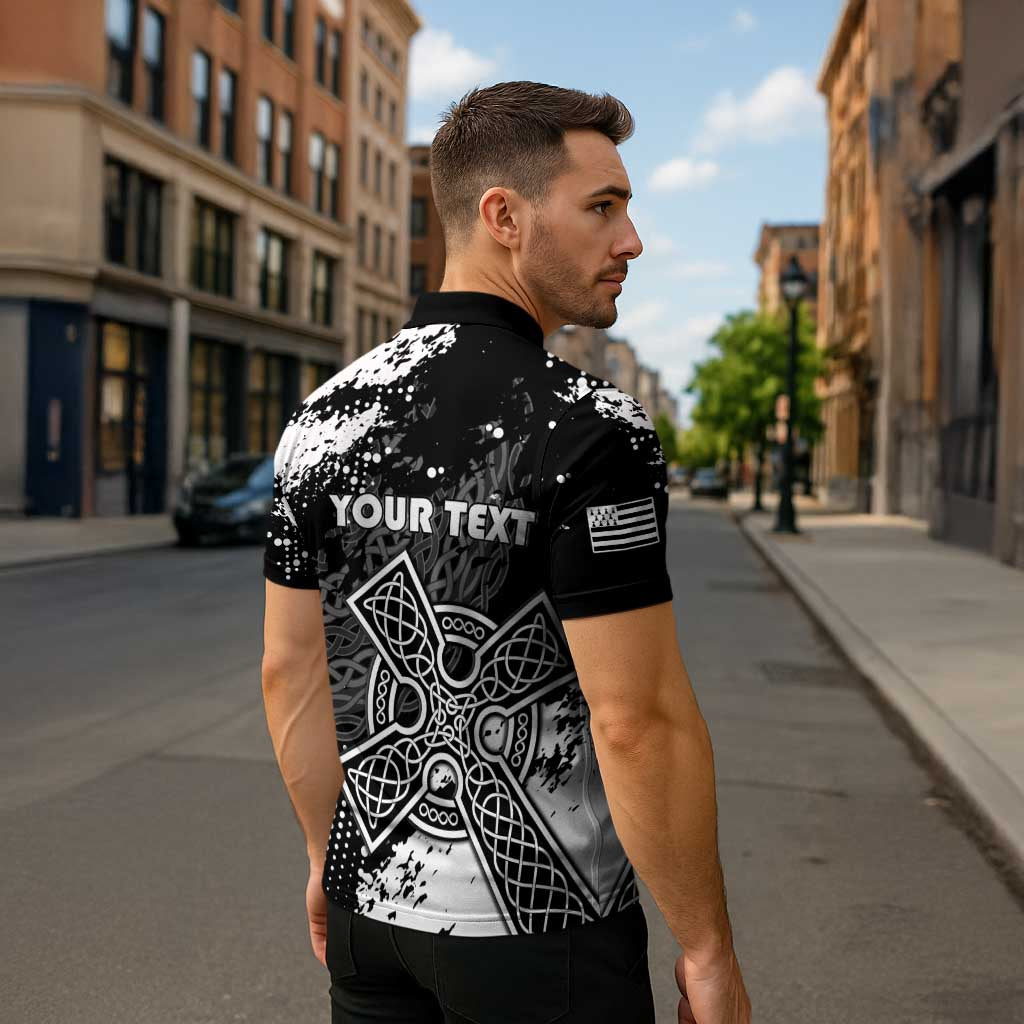 Personalized Brittany Celtic Cross Zipper Polo Shirt With Celtic Knotwork - Wonder Print Shop