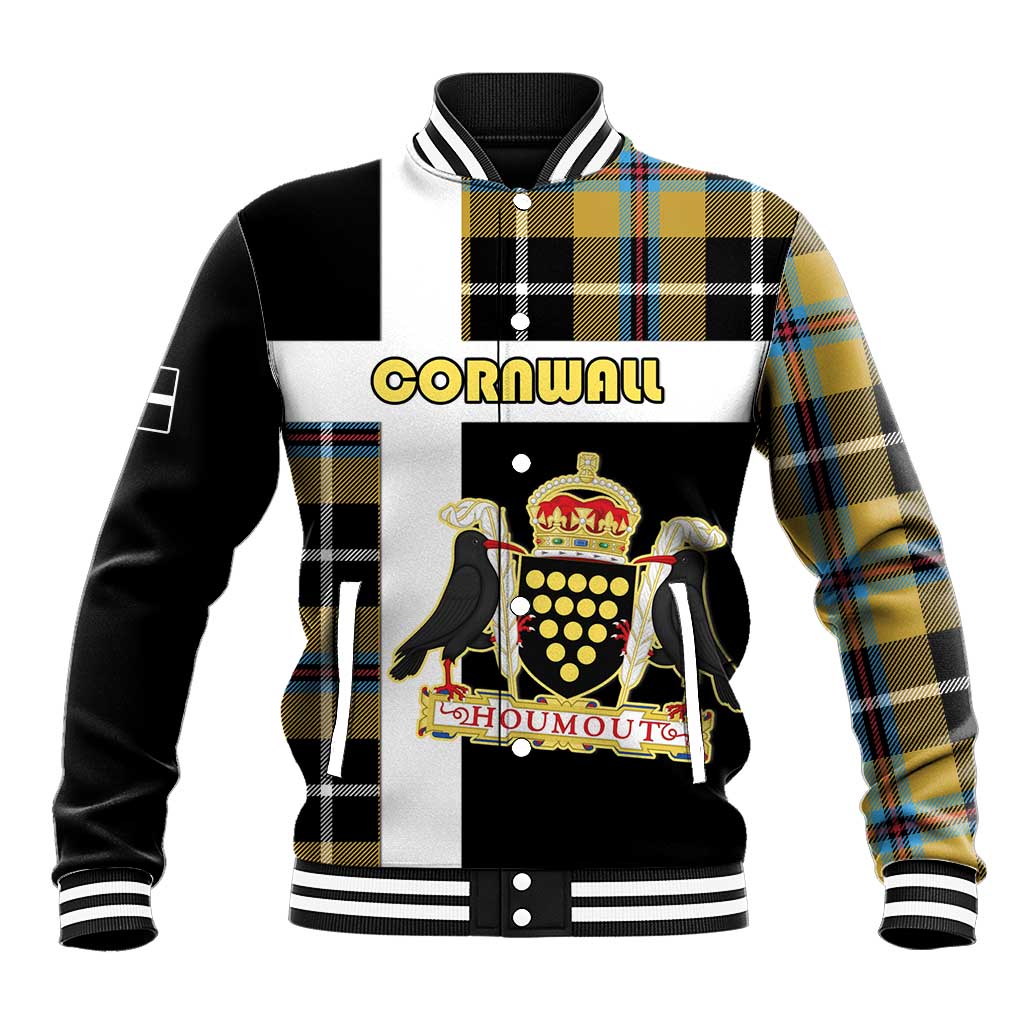 Personalized Cornwall Baseball Jacket Coat Of Arms - Cornish Tartan - Wonder Print Shop