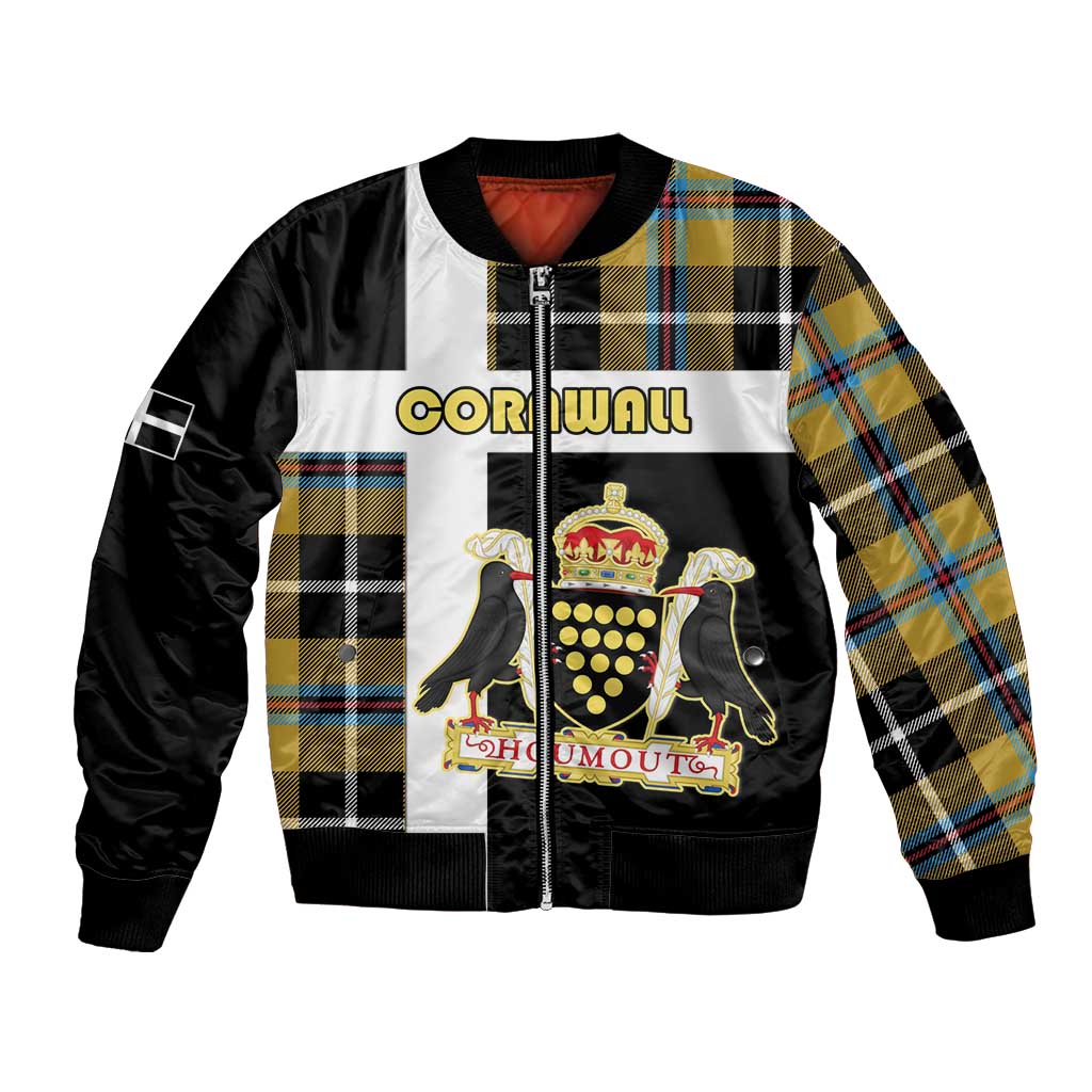 Personalized Cornwall Bomber Jacket Coat Of Arms - Cornish Tartan - Wonder Print Shop