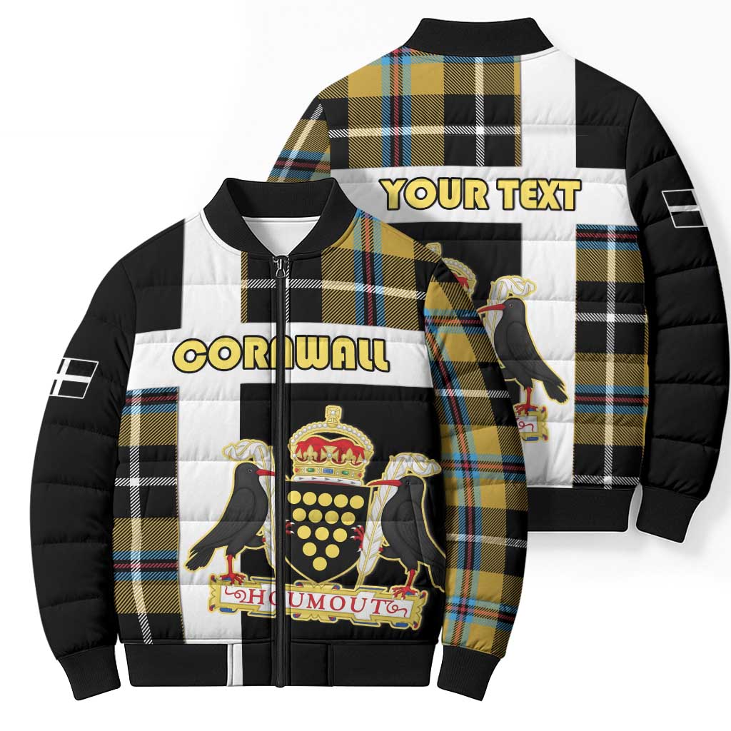 Personalized Cornwall Bomber Puffer Jacket Coat Of Arms - Cornish Tartan - Wonder Print Shop