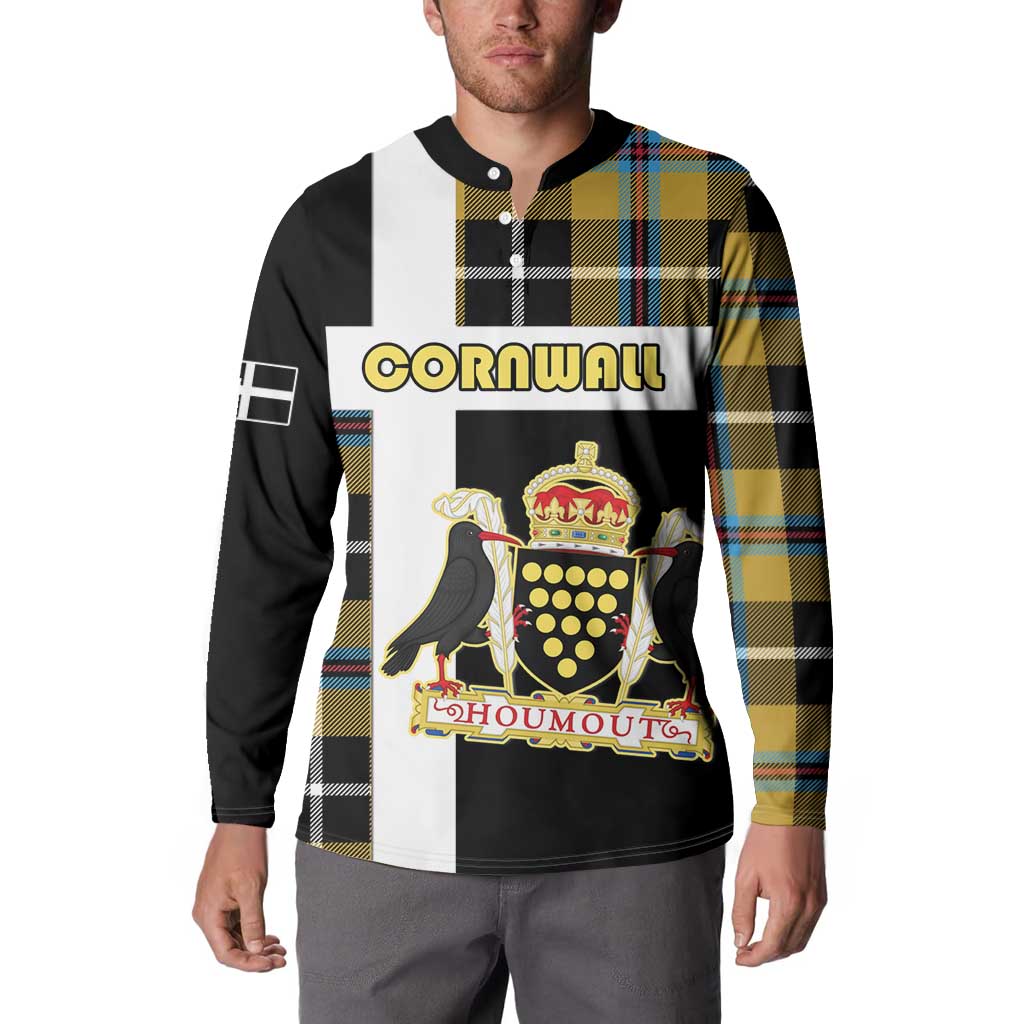 Personalized Cornwall Button Sweatshirt Coat Of Arms - Cornish Tartan - Wonder Print Shop