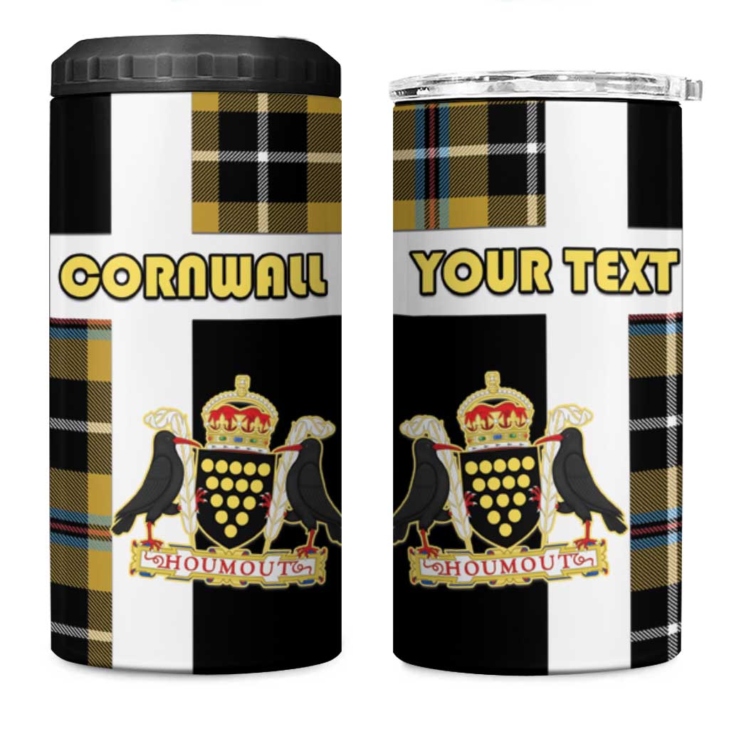 Personalized Cornwall 4 in 1 Can Cooler Tumbler Coat Of Arms - Cornish Tartan - Wonder Print Shop