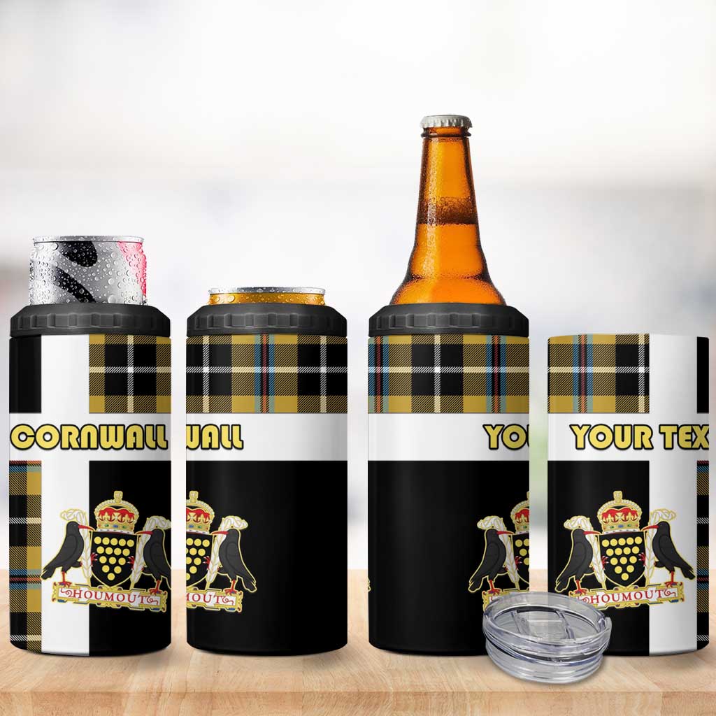 Personalized Cornwall 4 in 1 Can Cooler Tumbler Coat Of Arms - Cornish Tartan - Wonder Print Shop