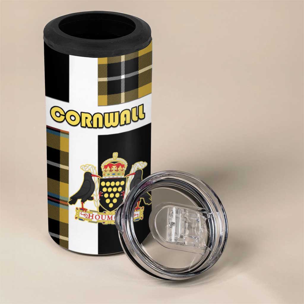 Personalized Cornwall 4 in 1 Can Cooler Tumbler Coat Of Arms - Cornish Tartan - Wonder Print Shop