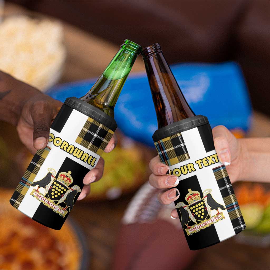 Personalized Cornwall 4 in 1 Can Cooler Tumbler Coat Of Arms - Cornish Tartan - Wonder Print Shop