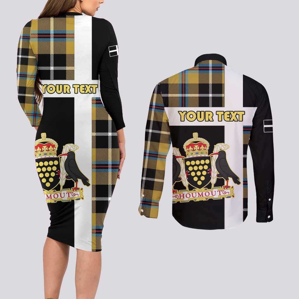 Personalized Cornwall Couples Matching Long Sleeve Bodycon Dress and Long Sleeve Button Shirt Coat Of Arms - Cornish Tartan - Wonder Print Shop