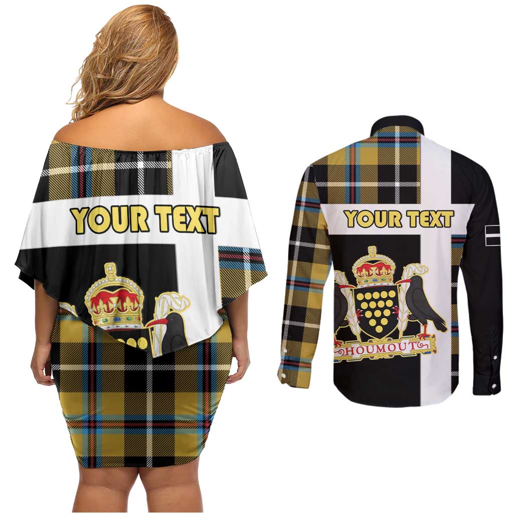 Personalized Cornwall Couples Matching Off Shoulder Short Dress and Long Sleeve Button Shirt Coat Of Arms - Cornish Tartan - Wonder Print Shop