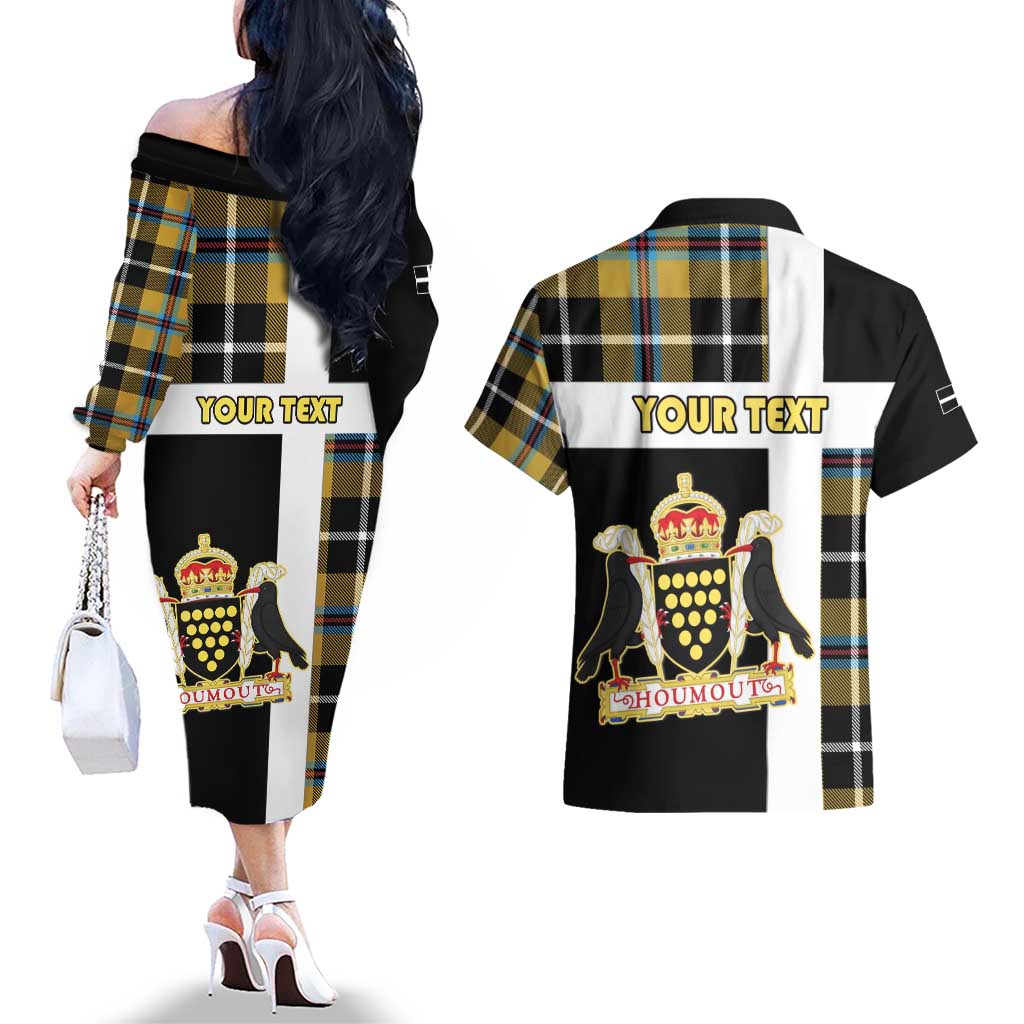 Personalized Cornwall Couples Matching Off The Shoulder Long Sleeve Dress and Hawaiian Shirt Coat Of Arms - Cornish Tartan - Wonder Print Shop