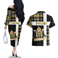 Personalized Cornwall Couples Matching Off The Shoulder Long Sleeve Dress and Hawaiian Shirt Coat Of Arms - Cornish Tartan - Wonder Print Shop