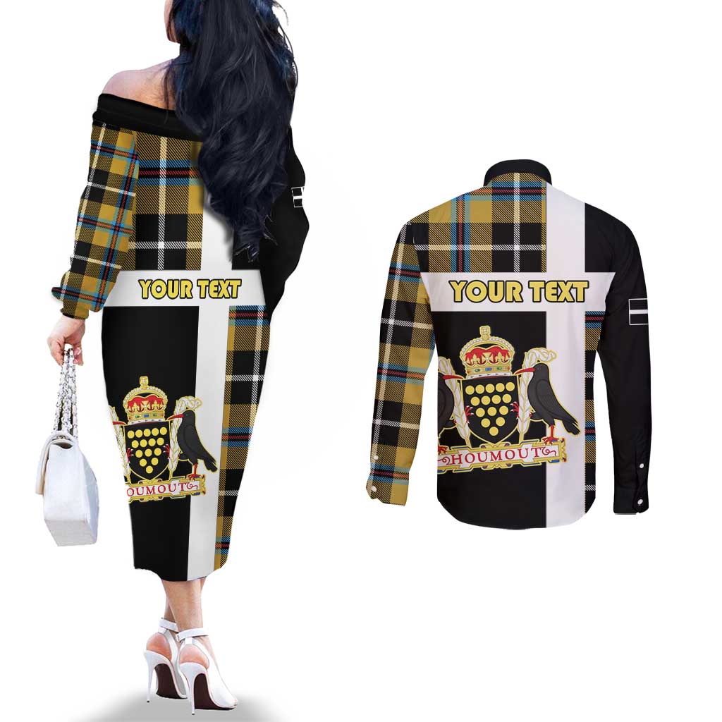 Personalized Cornwall Couples Matching Off The Shoulder Long Sleeve Dress and Long Sleeve Button Shirt Coat Of Arms - Cornish Tartan - Wonder Print Shop