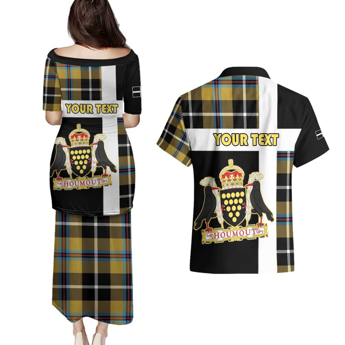 Personalized Cornwall Couples Matching Puletasi and Hawaiian Shirt Coat Of Arms - Cornish Tartan - Wonder Print Shop