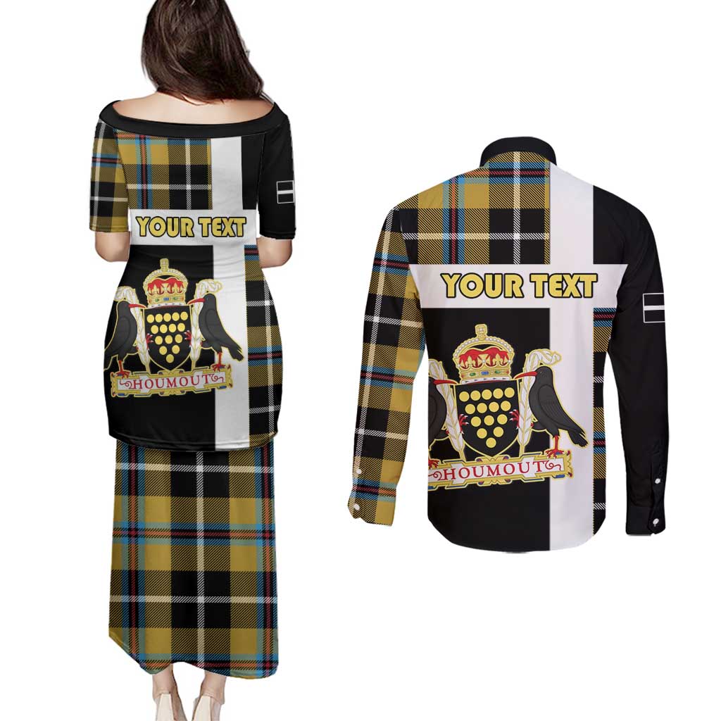 Personalized Cornwall Couples Matching Puletasi and Long Sleeve Button Shirt Coat Of Arms - Cornish Tartan - Wonder Print Shop