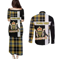 Personalized Cornwall Couples Matching Puletasi and Long Sleeve Button Shirt Coat Of Arms - Cornish Tartan - Wonder Print Shop