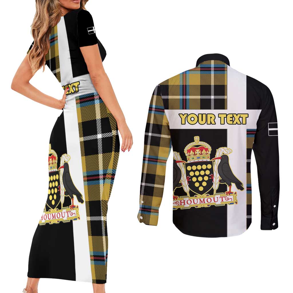 Personalized Cornwall Couples Matching Short Sleeve Bodycon Dress and Long Sleeve Button Shirt Coat Of Arms - Cornish Tartan - Wonder Print Shop