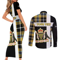 Personalized Cornwall Couples Matching Short Sleeve Bodycon Dress and Long Sleeve Button Shirt Coat Of Arms - Cornish Tartan - Wonder Print Shop