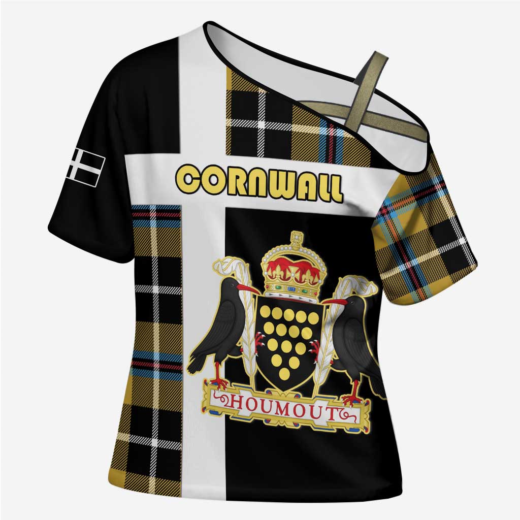 Personalized Cornwall Cross Shoulder Shirt Coat Of Arms - Cornish Tartan - Wonder Print Shop