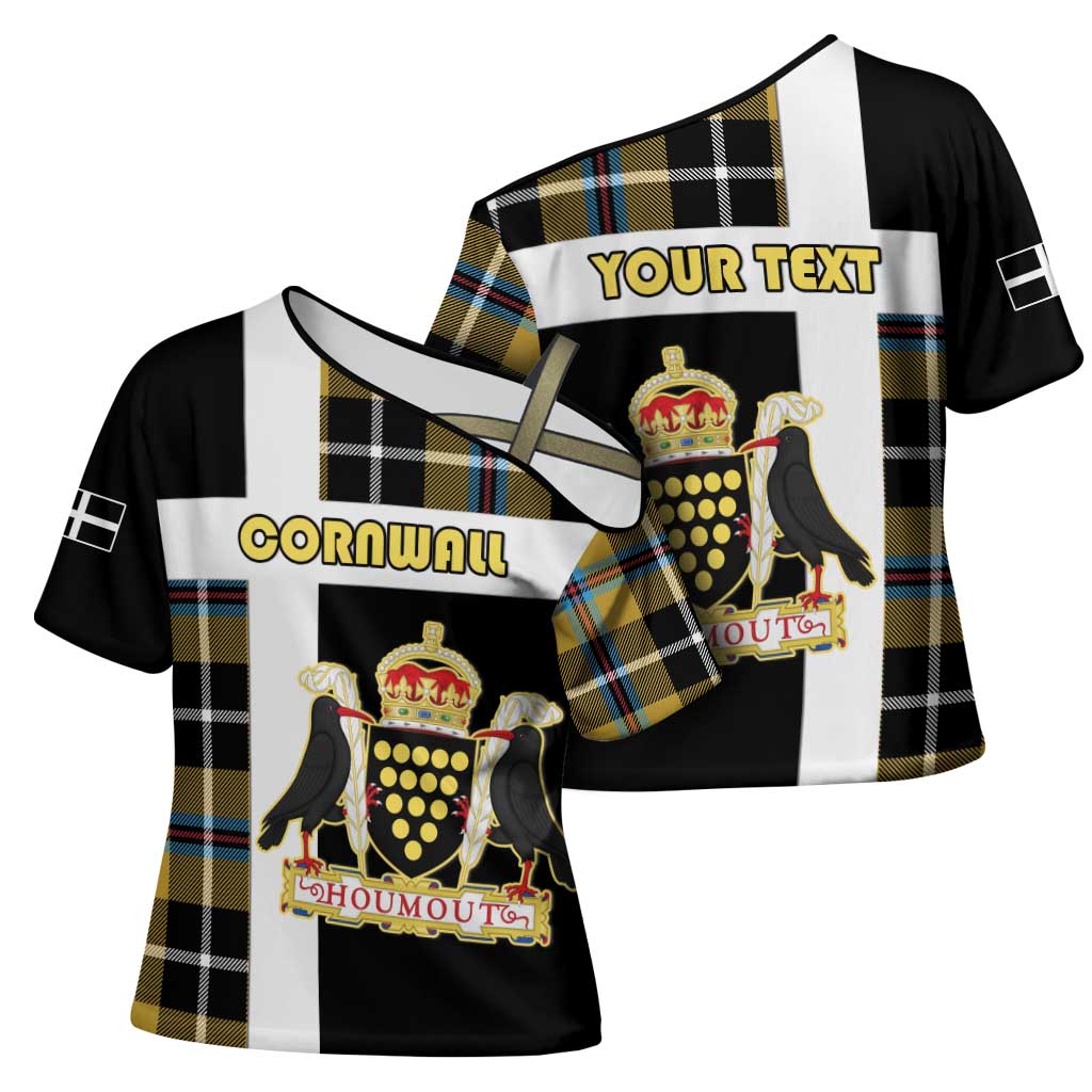 Personalized Cornwall Cross Shoulder Shirt Coat Of Arms - Cornish Tartan - Wonder Print Shop