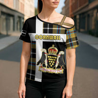 Personalized Cornwall Cross Shoulder Shirt Coat Of Arms - Cornish Tartan - Wonder Print Shop