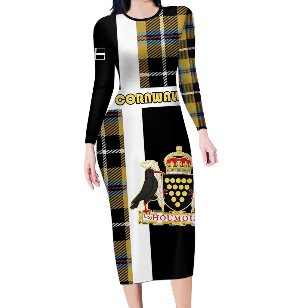 Personalized Cornwall Family Matching Long Sleeve Bodycon Dress and Hawaiian Shirt Coat Of Arms - Cornish Tartan - Wonder Print Shop