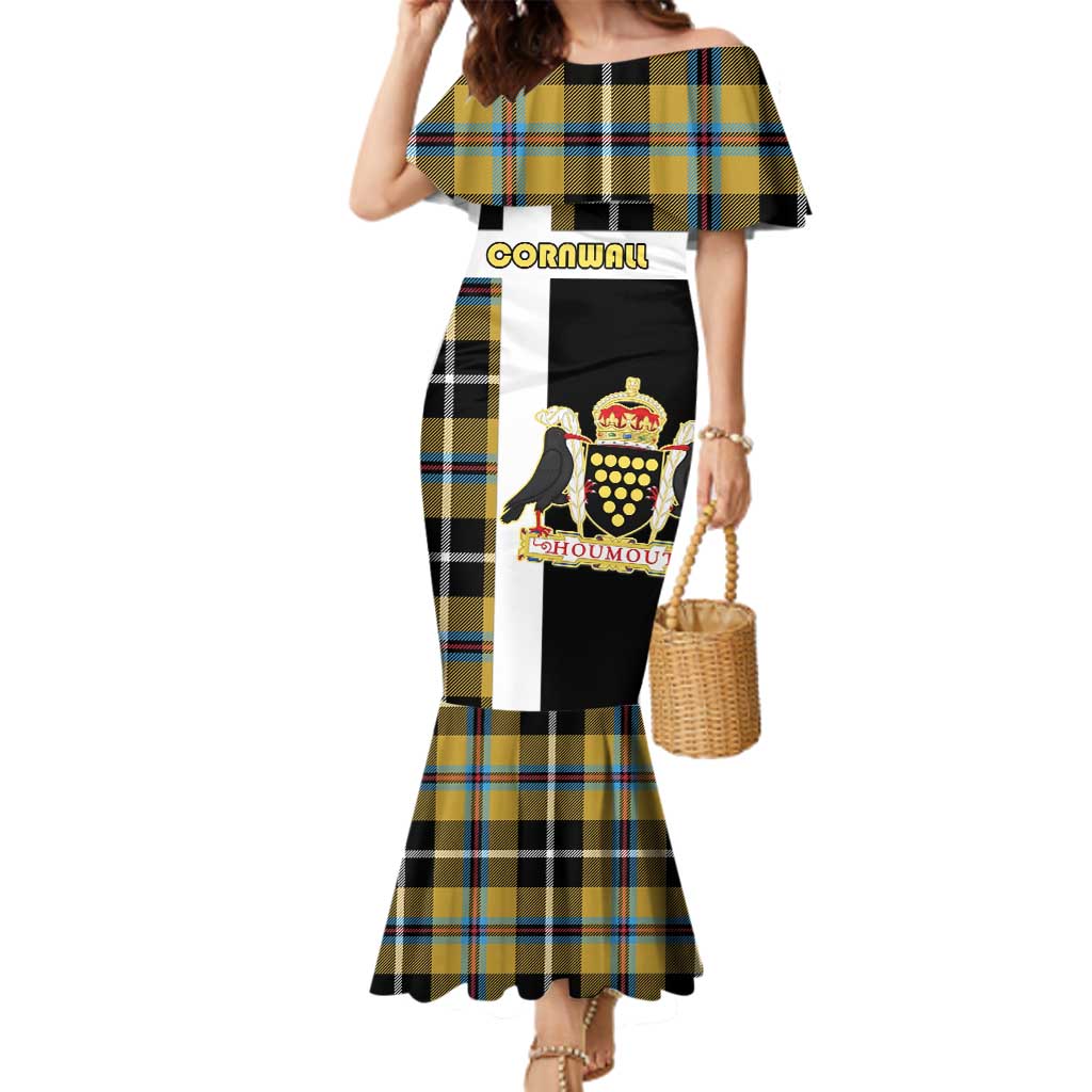 Personalized Cornwall Family Matching Mermaid Dress and Hawaiian Shirt Coat Of Arms - Cornish Tartan - Wonder Print Shop