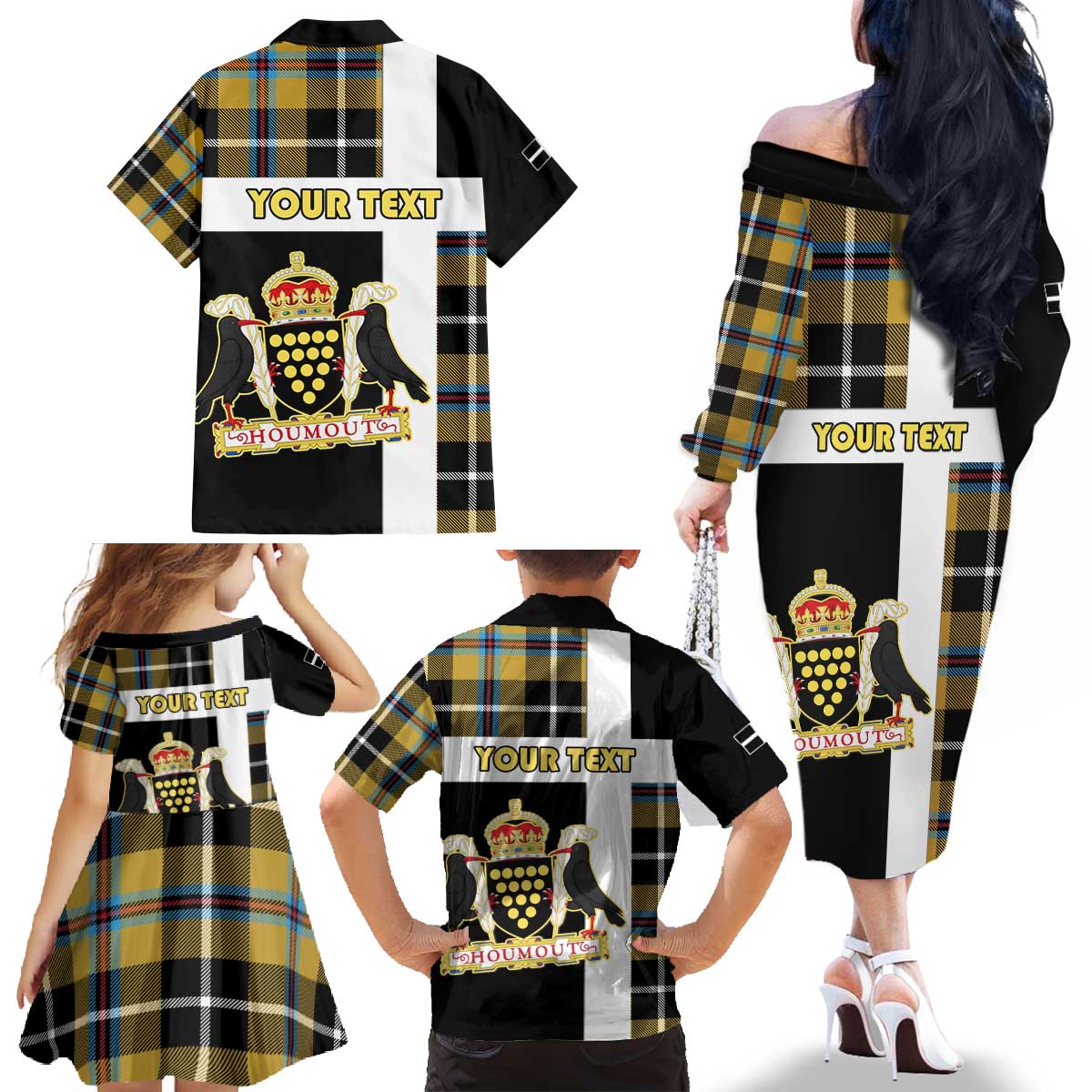 Personalized Cornwall Family Matching Off The Shoulder Long Sleeve Dress and Hawaiian Shirt Coat Of Arms - Cornish Tartan - Wonder Print Shop