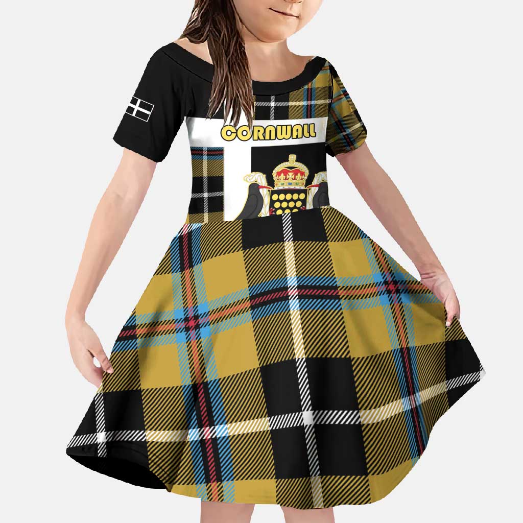Personalized Cornwall Family Matching Off Shoulder Maxi Dress and Hawaiian Shirt Coat Of Arms - Cornish Tartan - Wonder Print Shop