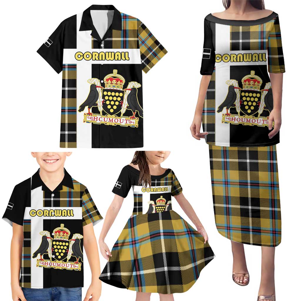 Personalized Cornwall Family Matching Puletasi and Hawaiian Shirt Coat Of Arms - Cornish Tartan - Wonder Print Shop