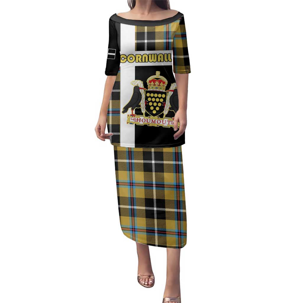 Personalized Cornwall Family Matching Puletasi and Hawaiian Shirt Coat Of Arms - Cornish Tartan - Wonder Print Shop