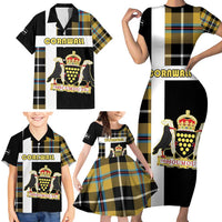 Personalized Cornwall Family Matching Short Sleeve Bodycon Dress and Hawaiian Shirt Coat Of Arms - Cornish Tartan - Wonder Print Shop