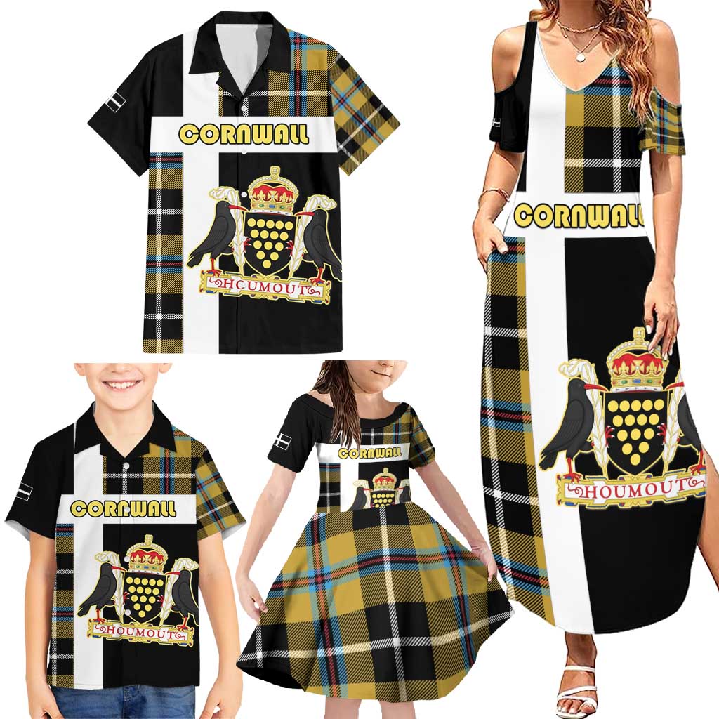 Personalized Cornwall Family Matching Summer Maxi Dress and Hawaiian Shirt Coat Of Arms - Cornish Tartan - Wonder Print Shop
