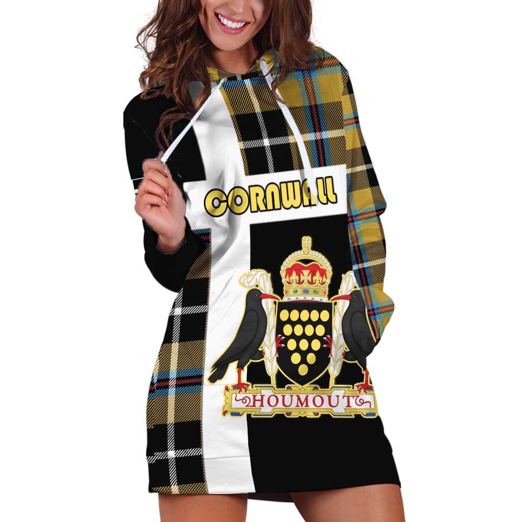 Personalized Cornwall Hoodie Dress Coat Of Arms - Cornish Tartan - Wonder Print Shop