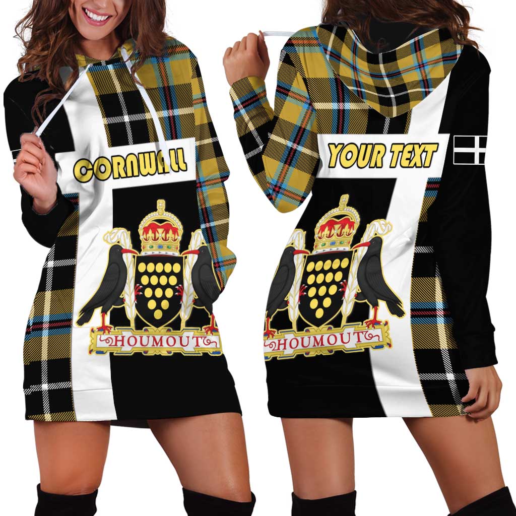 Personalized Cornwall Hoodie Dress Coat Of Arms - Cornish Tartan - Wonder Print Shop