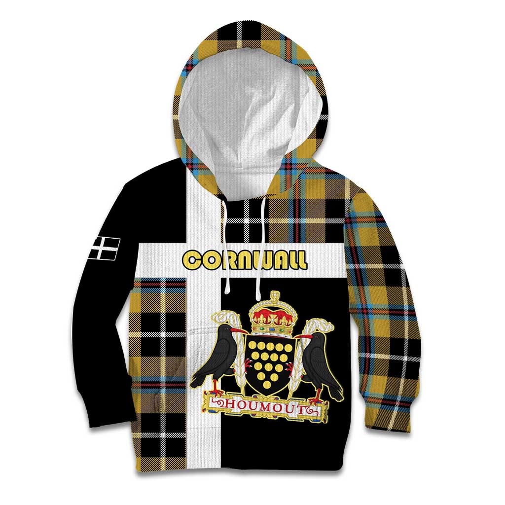 Personalized Cornwall Kid Hoodie Coat Of Arms - Cornish Tartan - Wonder Print Shop