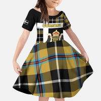 Personalized Cornwall Kid Short Sleeve Dress Coat Of Arms - Cornish Tartan - Wonder Print Shop