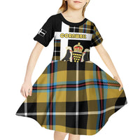 Personalized Cornwall Kid Short Sleeve Dress Coat Of Arms - Cornish Tartan - Wonder Print Shop