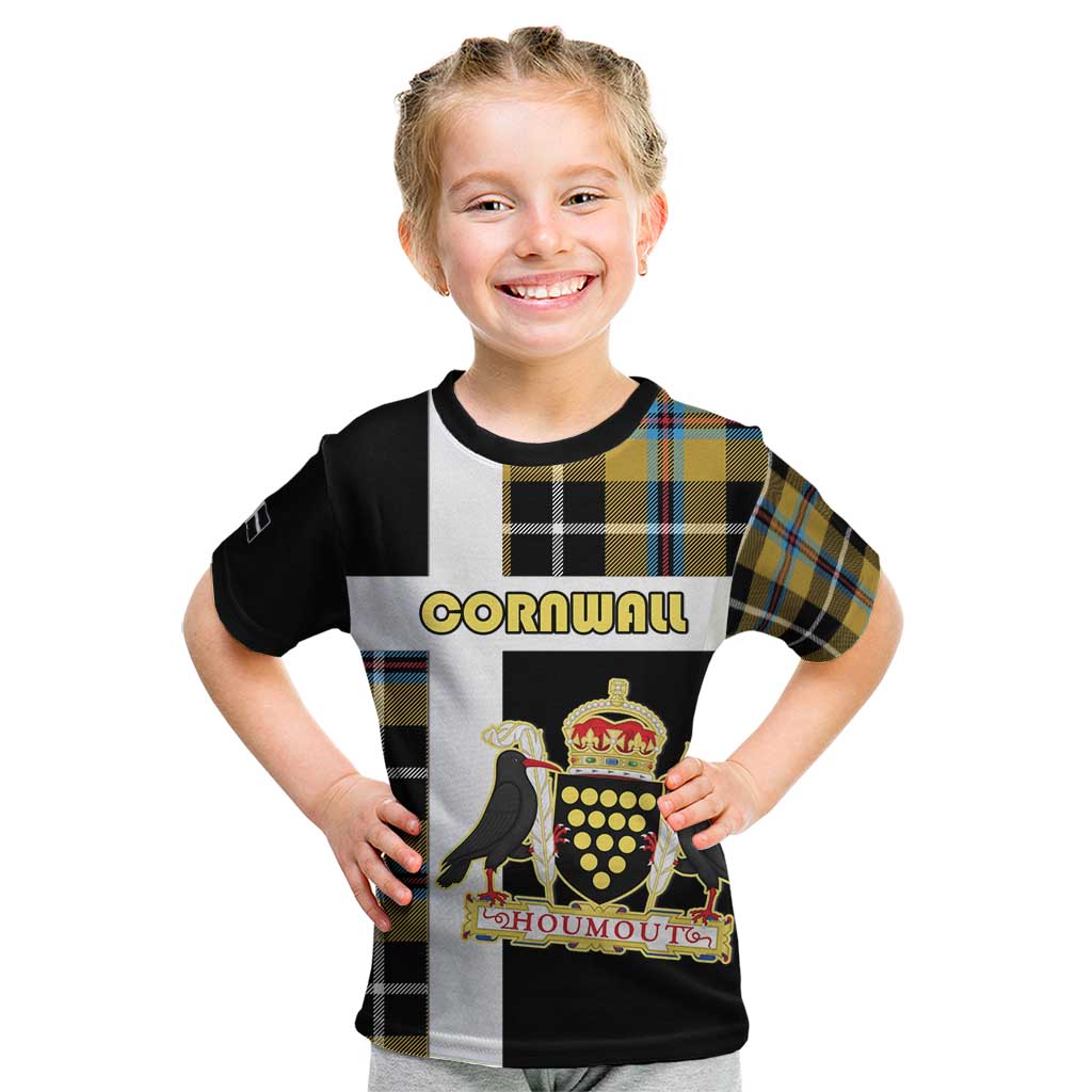 Personalized Cornwall Kid T Shirt Coat Of Arms - Cornish Tartan - Wonder Print Shop