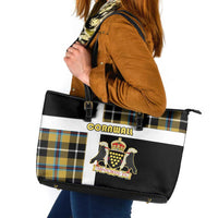Cornwall Leather Tote Bag Coat Of Arms - Cornish Tartan - Wonder Print Shop