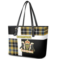 Cornwall Leather Tote Bag Coat Of Arms - Cornish Tartan - Wonder Print Shop