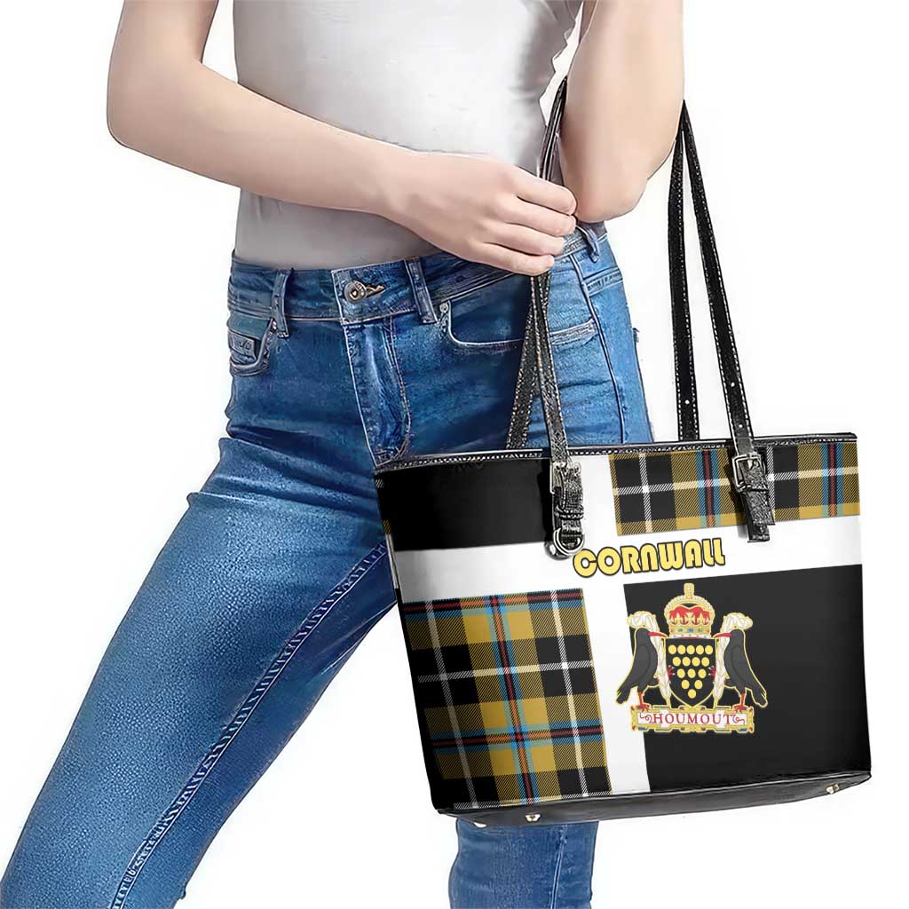 Cornwall Leather Tote Bag Coat Of Arms - Cornish Tartan - Wonder Print Shop