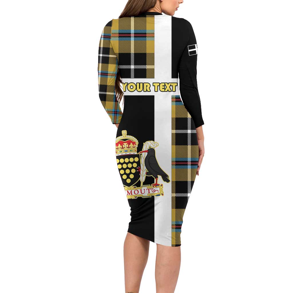 Personalized Cornwall Long Sleeve Bodycon Dress Coat Of Arms - Cornish Tartan - Wonder Print Shop