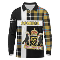 Personalized Cornwall Long Sleeve Polo Shirt Coat Of Arms - Cornish Tartan - Wonder Print Shop