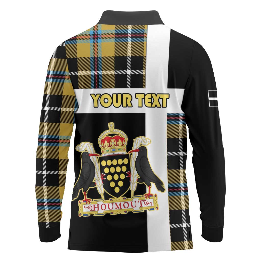 Personalized Cornwall Long Sleeve Polo Shirt Coat Of Arms - Cornish Tartan - Wonder Print Shop