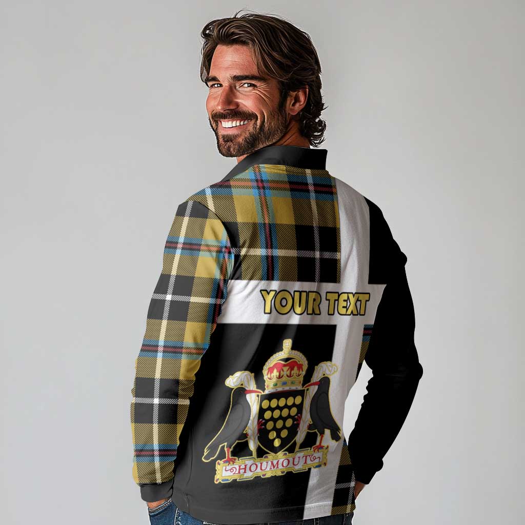 Personalized Cornwall Long Sleeve Polo Shirt Coat Of Arms - Cornish Tartan - Wonder Print Shop