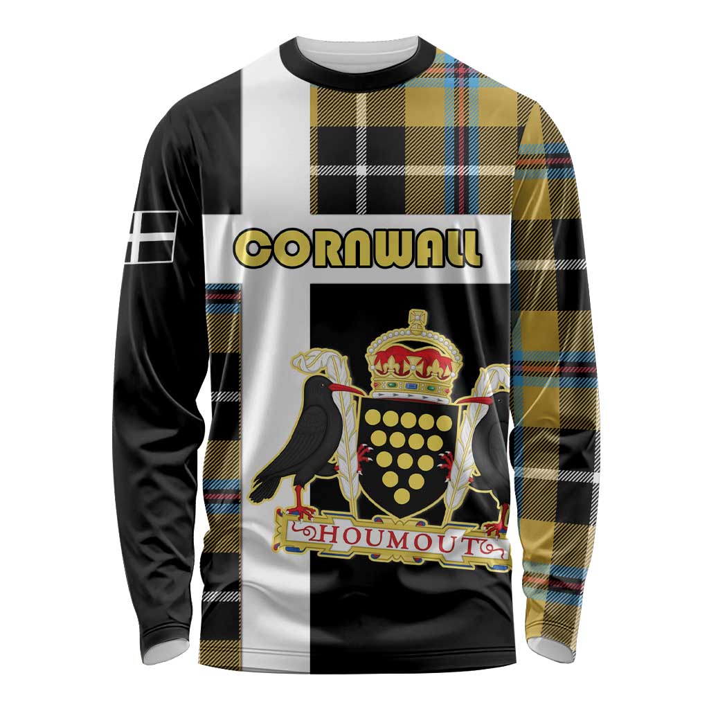 Personalized Cornwall Long Sleeve Shirt Coat Of Arms - Cornish Tartan - Wonder Print Shop