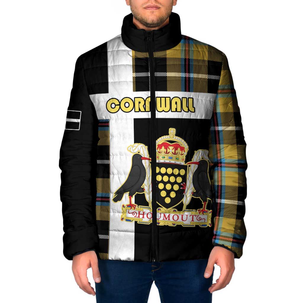 Personalized Cornwall Padded Jacket Coat Of Arms - Cornish Tartan - Wonder Print Shop